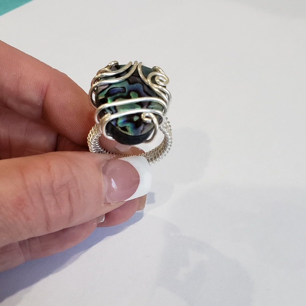 Abalone Shell Gemstone, 925 Silver Ring - image 7